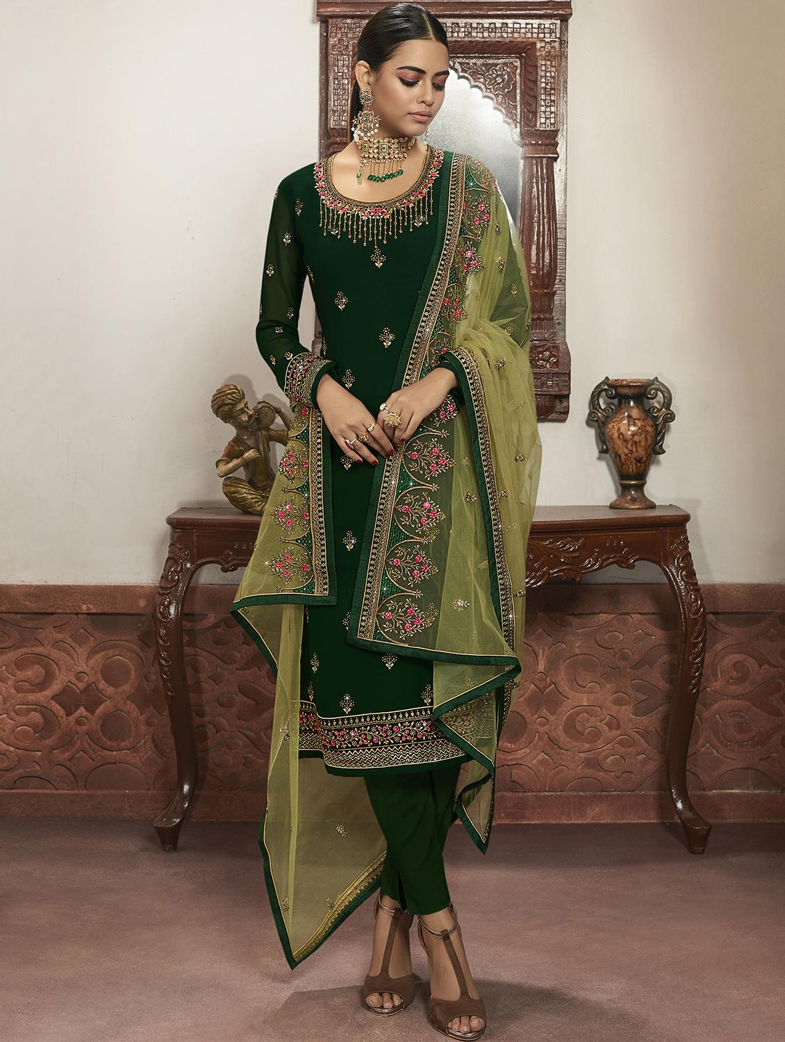 green georgette sharara suits semistitched suit - 18041218 - Zoom Image - 2