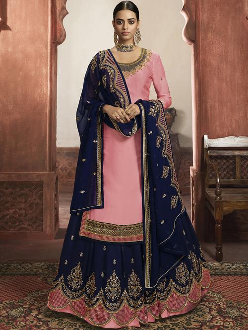 pink satin sharara suits semistitched suit - 18041219 - Standard Image - 1