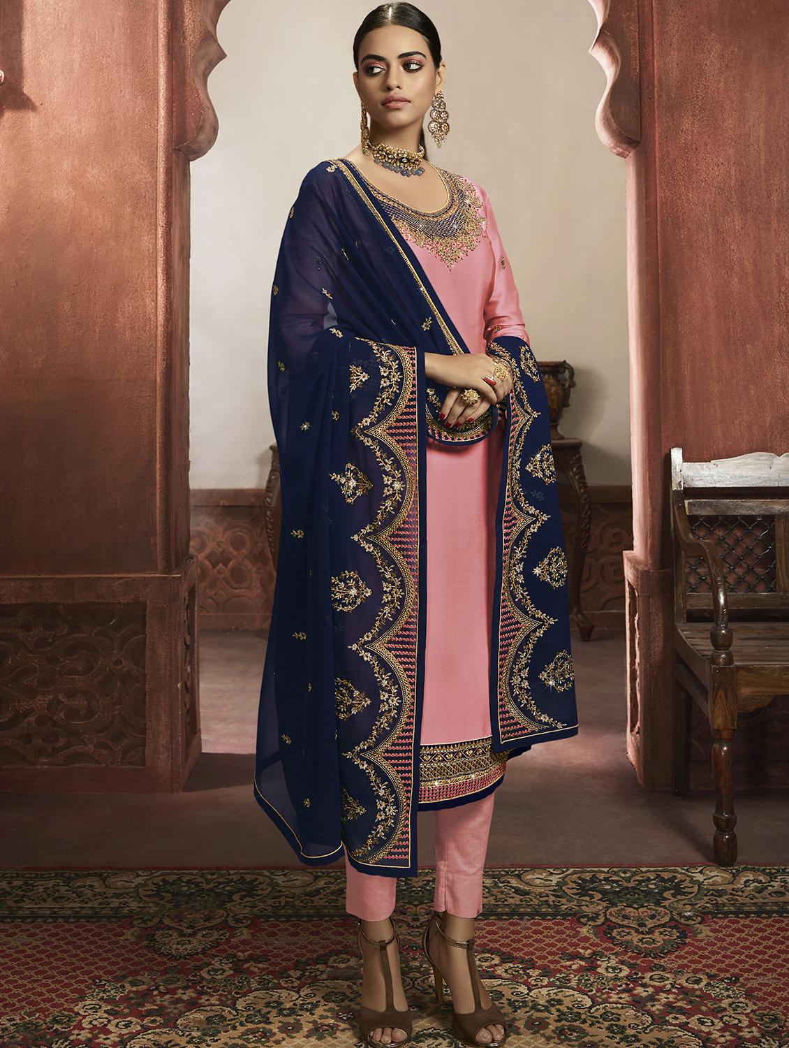 pink satin sharara suits semistitched suit - 18041219 - Zoom Image - 2