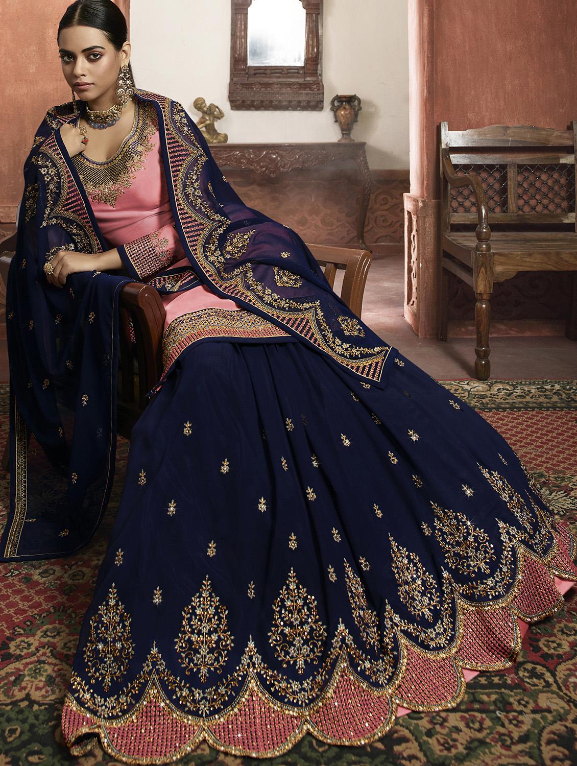 pink satin sharara suits semistitched suit - 18041219 - Zoom Image - 3