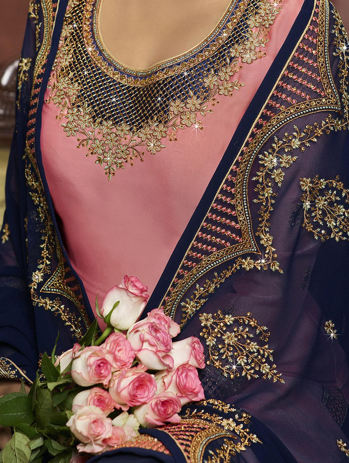 pink satin sharara suits semistitched suit - 18041219 - Zoom Image - 4