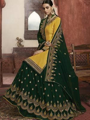 yellow satin sharara suits semistitched suit - 18041220 - Standard Image - 3