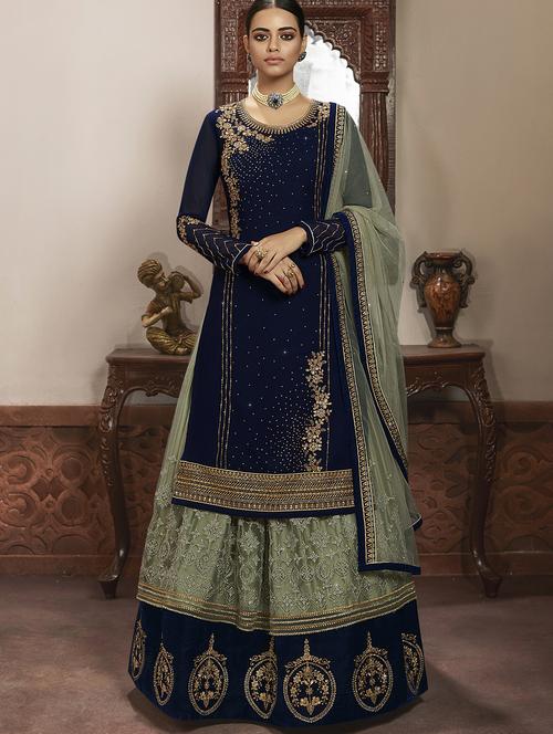 blue georgette sharara suits semistitched suit - 18041222 - Standard Image - 1