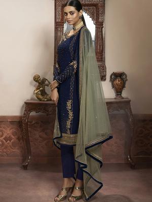 blue georgette sharara suits semistitched suit - 18041222 - Standard Image - 2