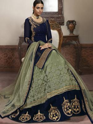 blue georgette sharara suits semistitched suit - 18041222 - Standard Image - 3