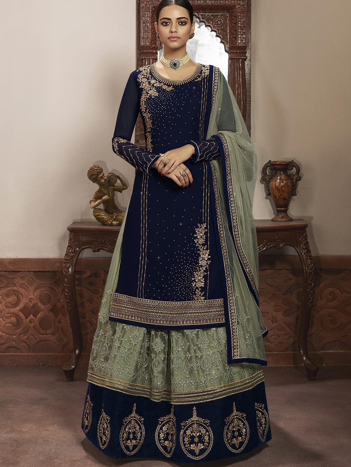 blue georgette sharara suits semistitched suit - 18041222 - Zoom Image - 1