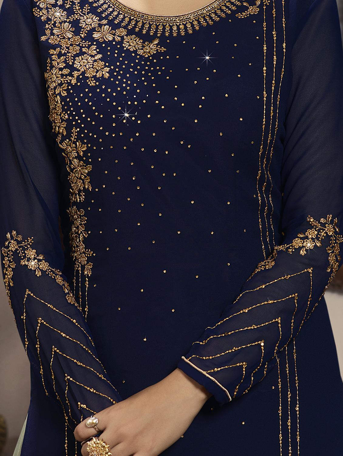 blue georgette sharara suits semistitched suit - 18041222 - Zoom Image - 4
