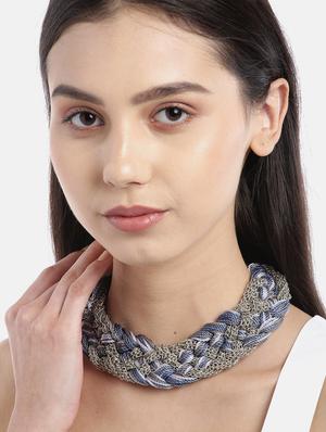 blue & grey silver-plated braided necklace - 18041857 - Standard Image - 2