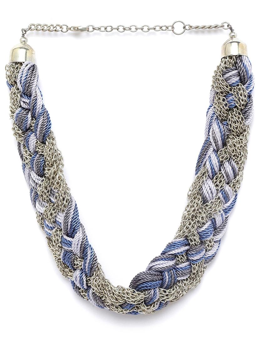 blue & grey silver-plated braided necklace - 18041857 - Zoom Image - 1