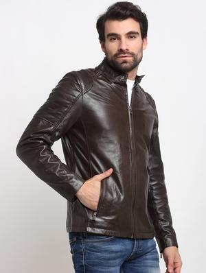 black solid leather biker jacket - 18041968 - Standard Image - 2