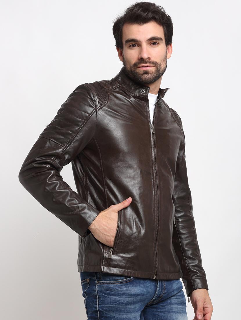 black solid leather biker jacket - 18041968 - Zoom Image - 2