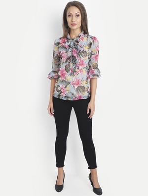 tie up neck floral top - 18042079 - Standard Image - 4