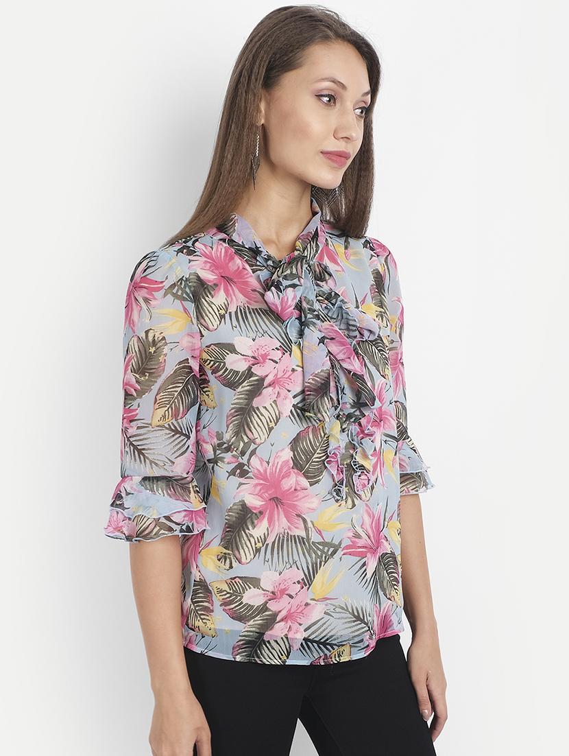 tie up neck floral top - 18042079 - Zoom Image - 2