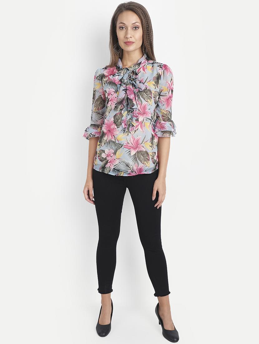 tie up neck floral top - 18042079 - Zoom Image - 4