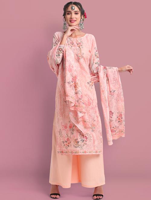 floral unstitched suit - 18042097 - Standard Image - 1
