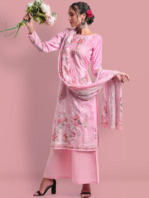 floral printed unstitched suit - 18042098 - Standard Image - 2