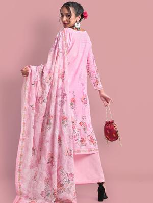 floral printed unstitched suit - 18042098 - Standard Image - 3