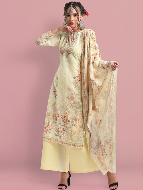 floral printed unstitched suit - 18042099 - Standard Image - 1