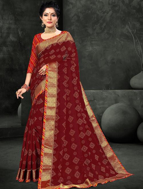 bandhani printed saree with blouse - 18042217 - Very Small Image - 1
