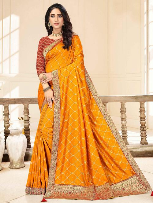 bandhani printed saree with blouse - 18042222 - Very Small Image - 1