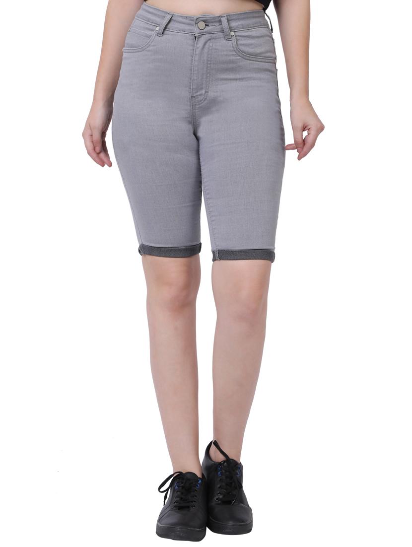 mid rise solid denim capri - 18042432 - Zoom Image - 1