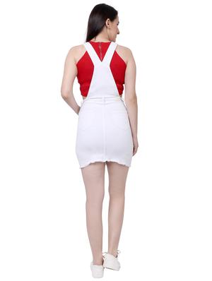 frayed hem solid pinafore dress - 18042436 - Standard Image - 2