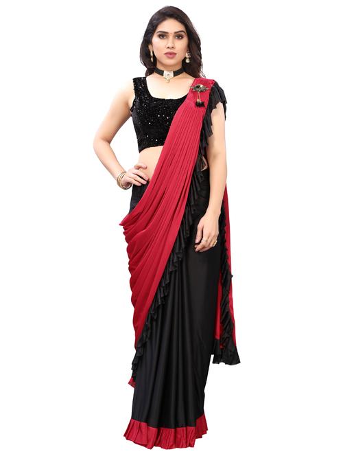 solid ruffled draped saree with blouse - 18042634 - Standard Image - 1