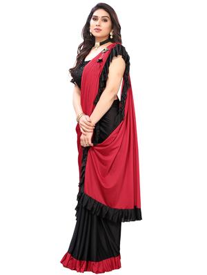 solid ruffled draped saree with blouse - 18042634 - Standard Image - 2