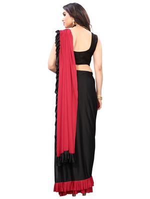 solid ruffled draped saree with blouse - 18042634 - Standard Image - 3