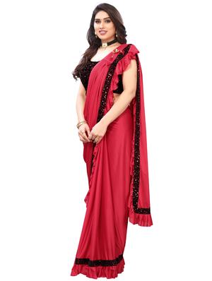 solid ruffled draped saree with blouse - 18042635 - Standard Image - 2