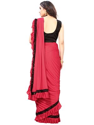 solid ruffled draped saree with blouse - 18042635 - Standard Image - 3
