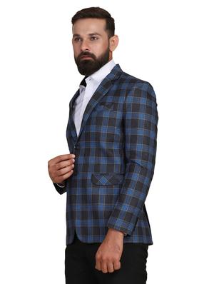 blue checkered single breasted formal blazer - 18042875 - Standard Image - 2