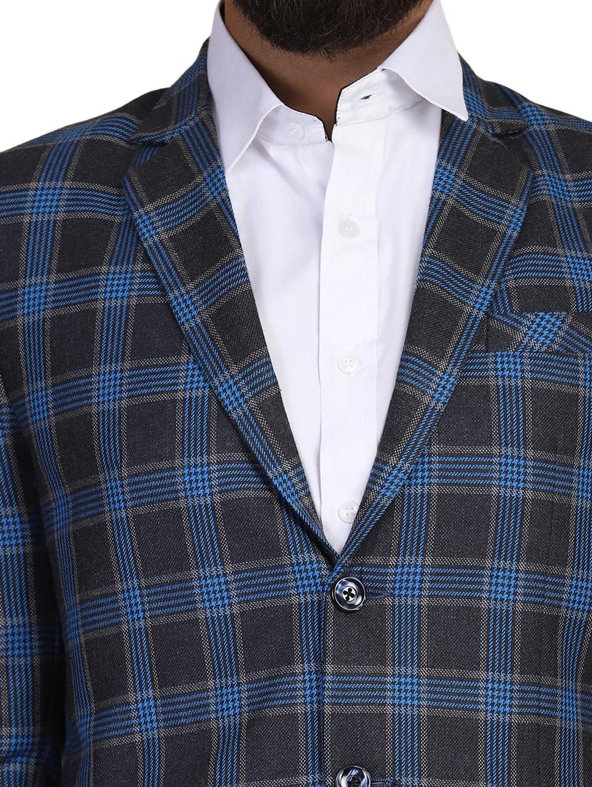 blue checkered single breasted formal blazer - 18042875 - Zoom Image - 5