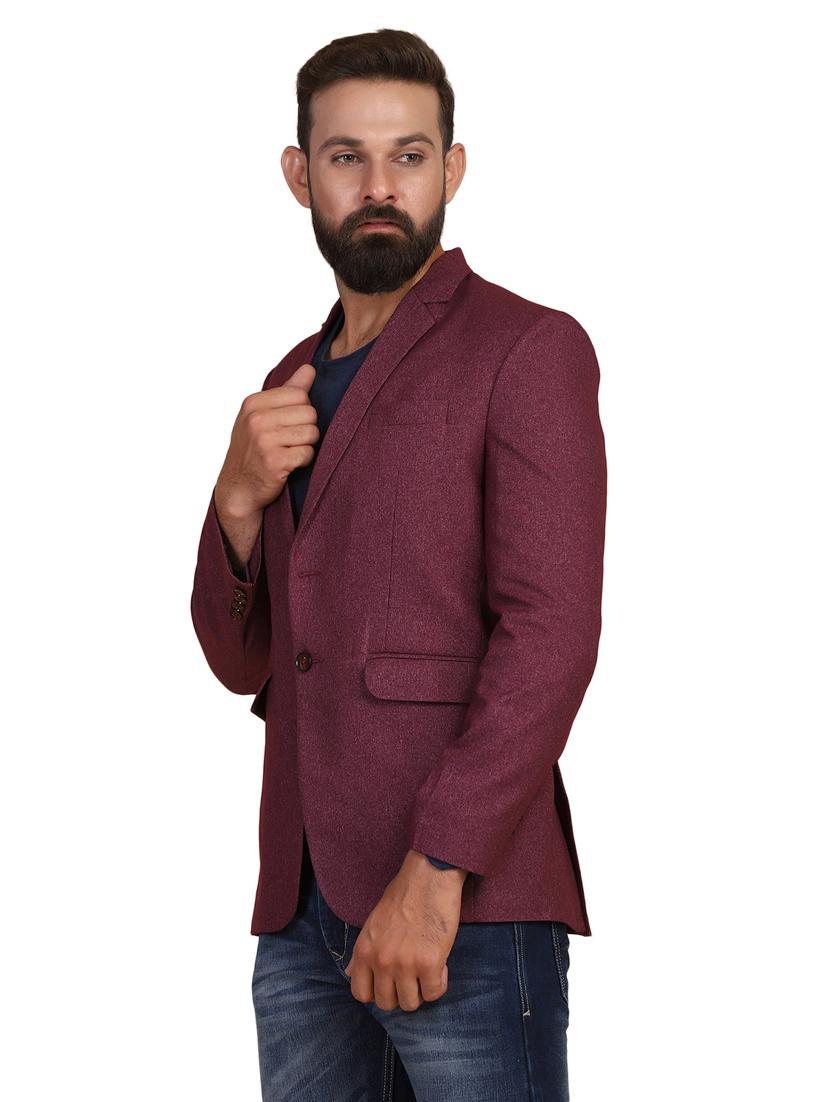 maroon solid single breasted formal blazer - 18042882 - Zoom Image - 2