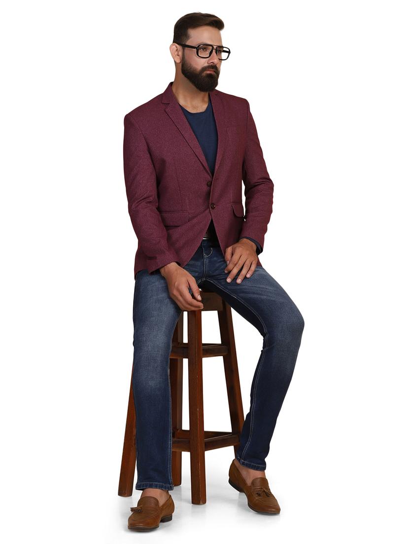 maroon solid single breasted formal blazer - 18042882 - Zoom Image - 4
