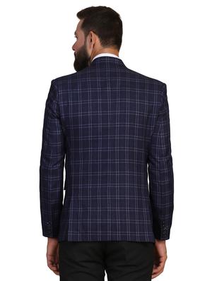 navy blue checkered single breasted formal blazer - 18042885 - Standard Image - 3