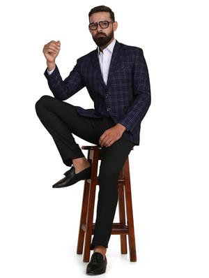 navy blue checkered single breasted formal blazer - 18042885 - Standard Image - 4