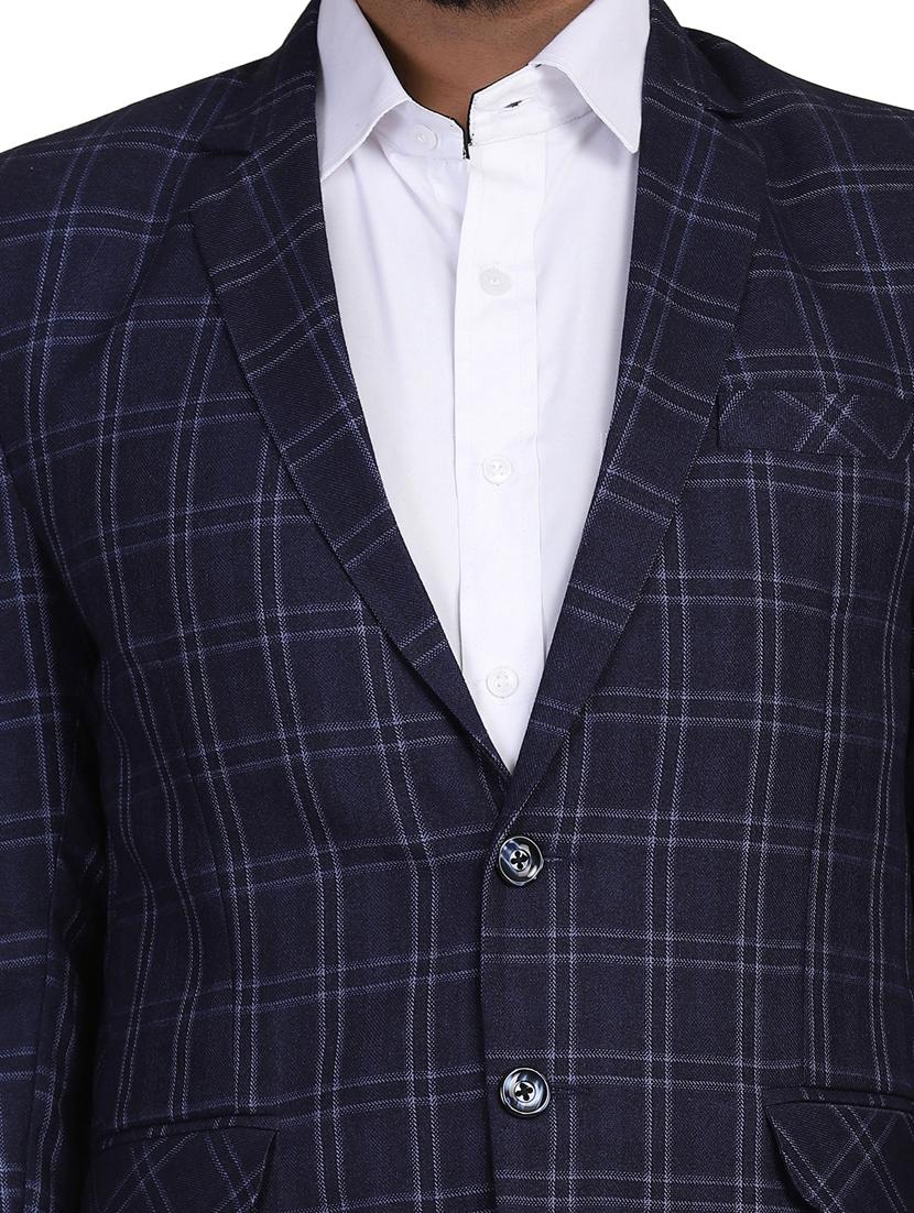 navy blue checkered single breasted formal blazer - 18042885 - Zoom Image - 5
