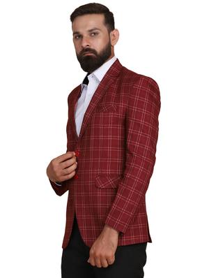 maroon checkered single breasted formal blazer - 18042886 - Standard Image - 2