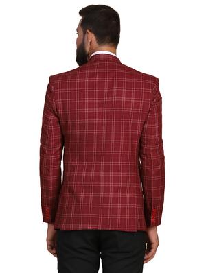 maroon checkered single breasted formal blazer - 18042886 - Standard Image - 3