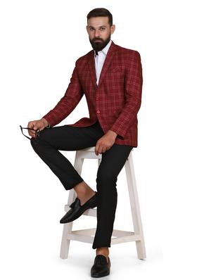 maroon checkered single breasted formal blazer - 18042886 - Standard Image - 4
