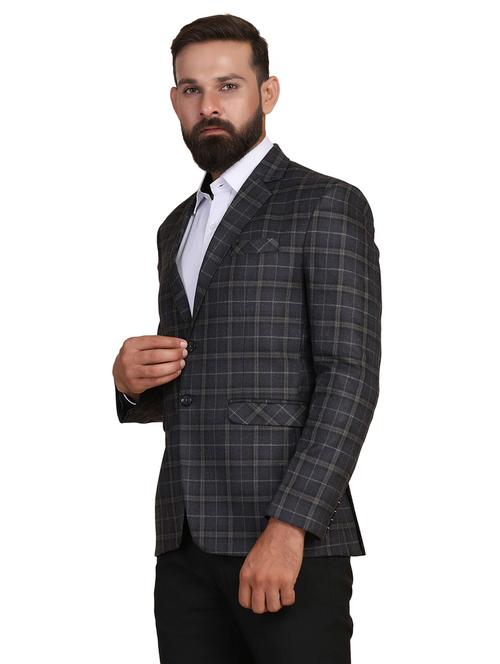 grey checkered single breasted formal blazer - 18042897 - Very Small Image - 1