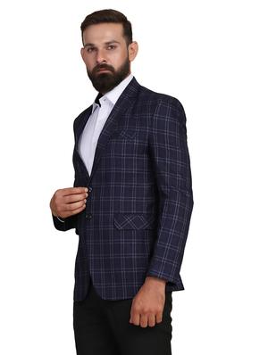 navy blue checkered single breasted formal blazer - 18042901 - Standard Image - 2