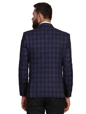 navy blue checkered single breasted formal blazer - 18042901 - Standard Image - 3
