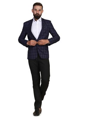 navy blue checkered single breasted formal blazer - 18042901 - Standard Image - 4