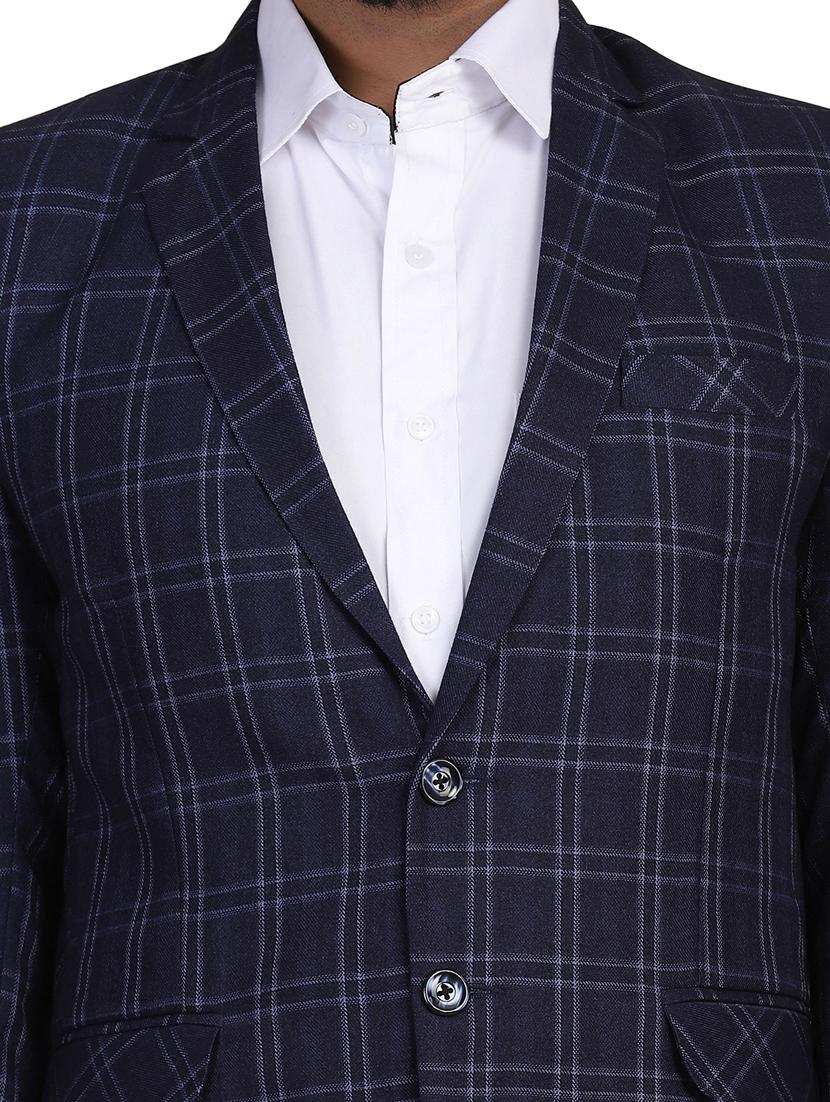 navy blue checkered single breasted formal blazer - 18042901 - Zoom Image - 5