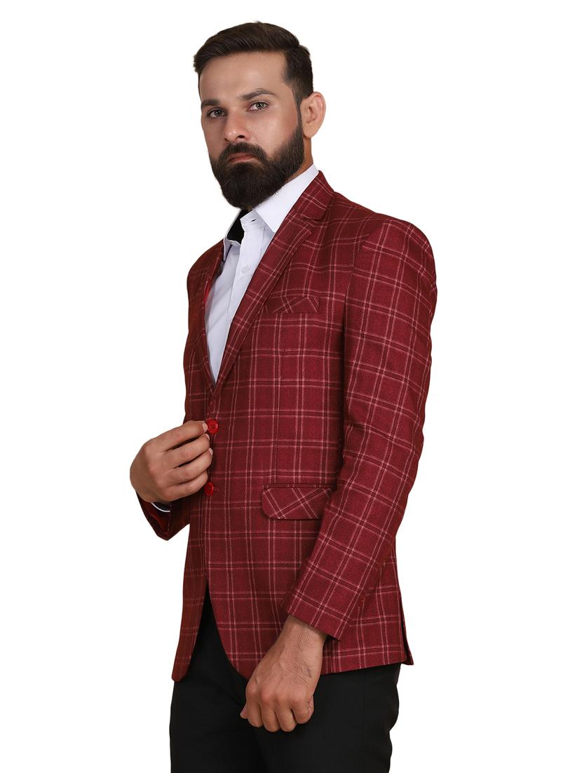 red checkered single breasted formal blazer - 18042902 - Zoom Image - 2
