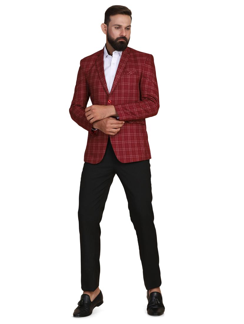 red checkered single breasted formal blazer - 18042902 - Zoom Image - 4