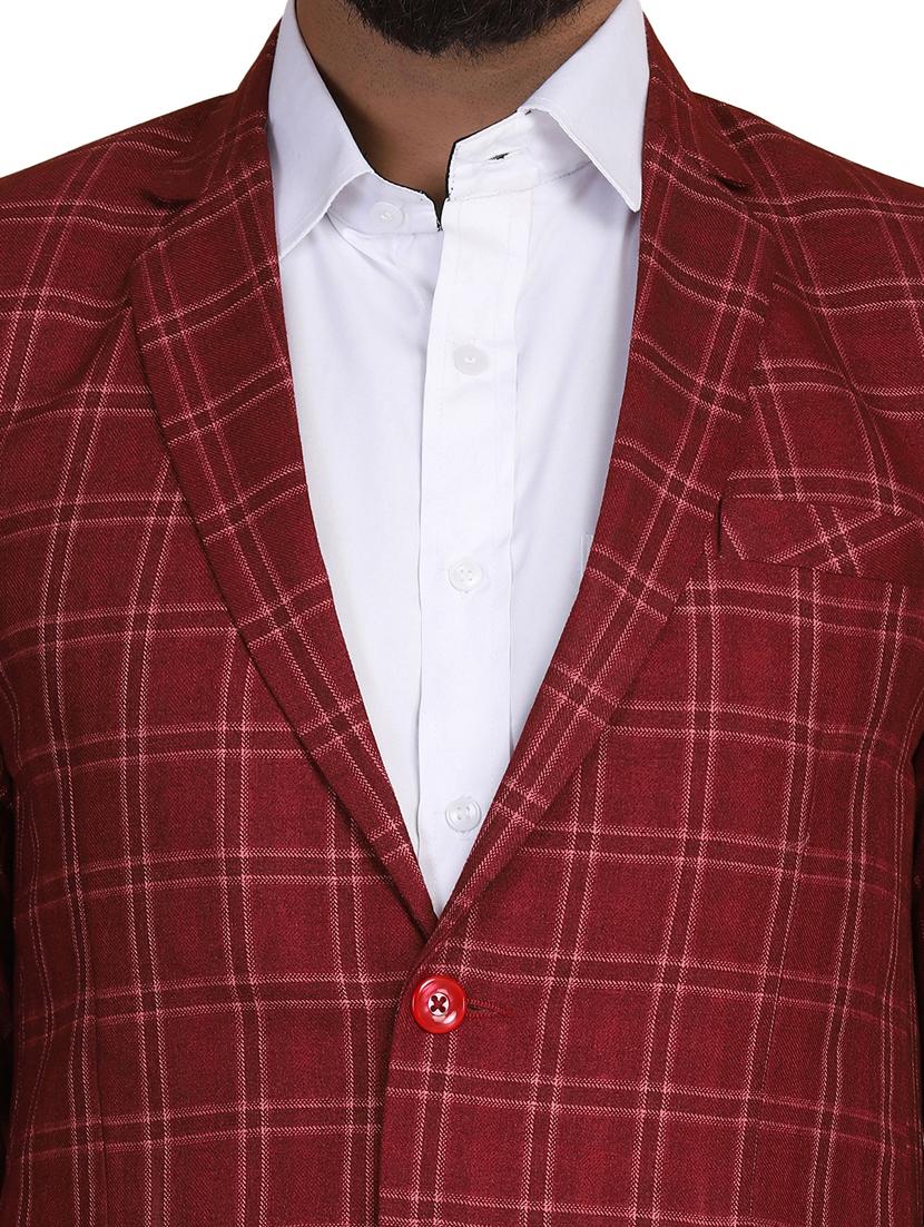 red checkered single breasted formal blazer - 18042902 - Zoom Image - 5