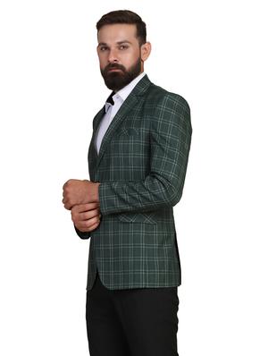green checkered single breasted formal blazer - 18042903 - Standard Image - 2